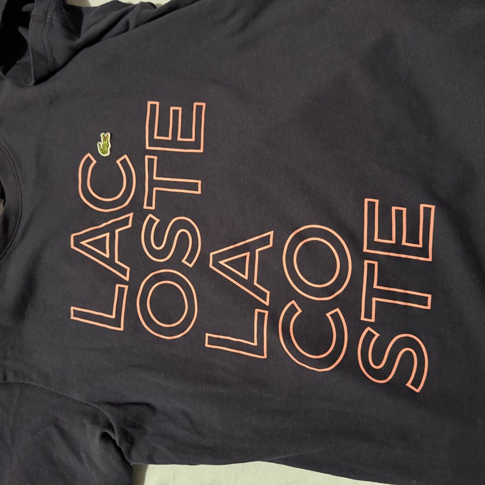 Kids Lacoste Navy T-Shirt with Pink Logo